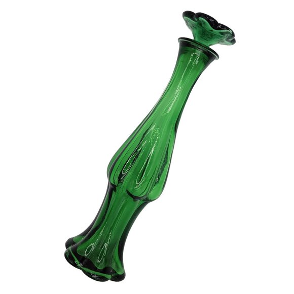 Vintage 70s Retro Bud Vase Boho Glass Bottle Decanter Emerald Green - Picture 1 of 6
